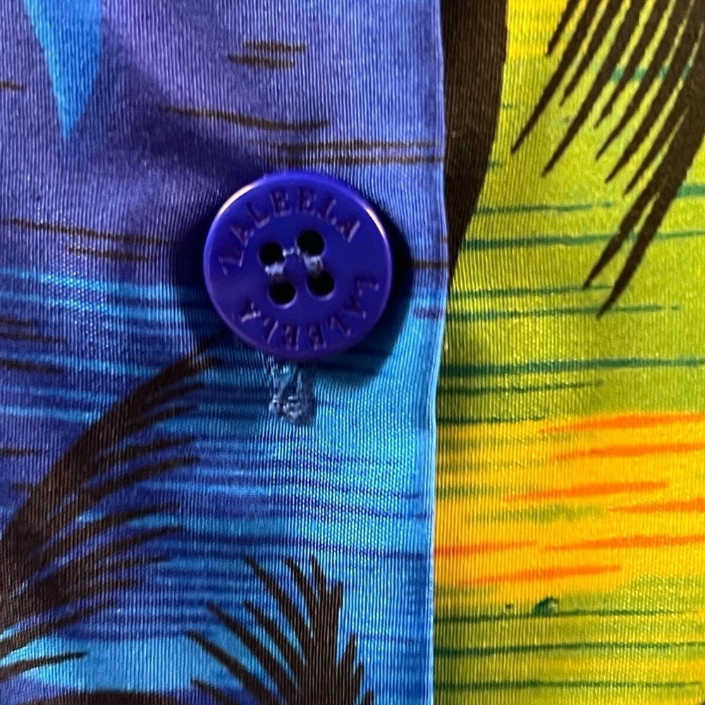La Leela Shirt Small Blue Multicolor Hawaiian Palm Tree Miami Tropical Aloha - Picture 3 of 10